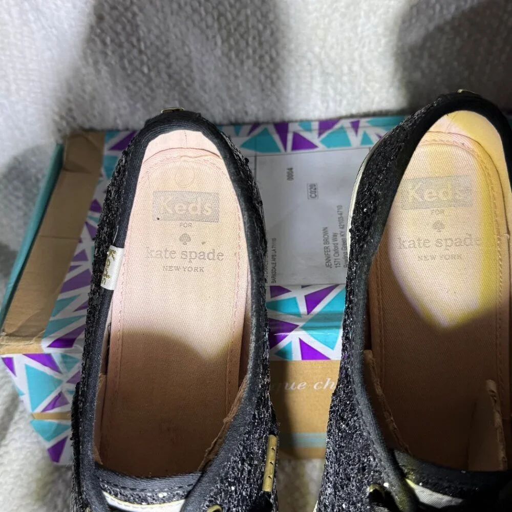 Keds x kate spade Black Glitter Sneakers Women's‎ 9.5 Ribbon Laces EUC